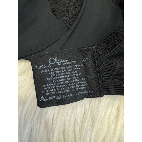 Olga Size 38C Black Cloud 9 Minimizer Bra Underwire Lace Trim G18961A - Picture 7 of 7